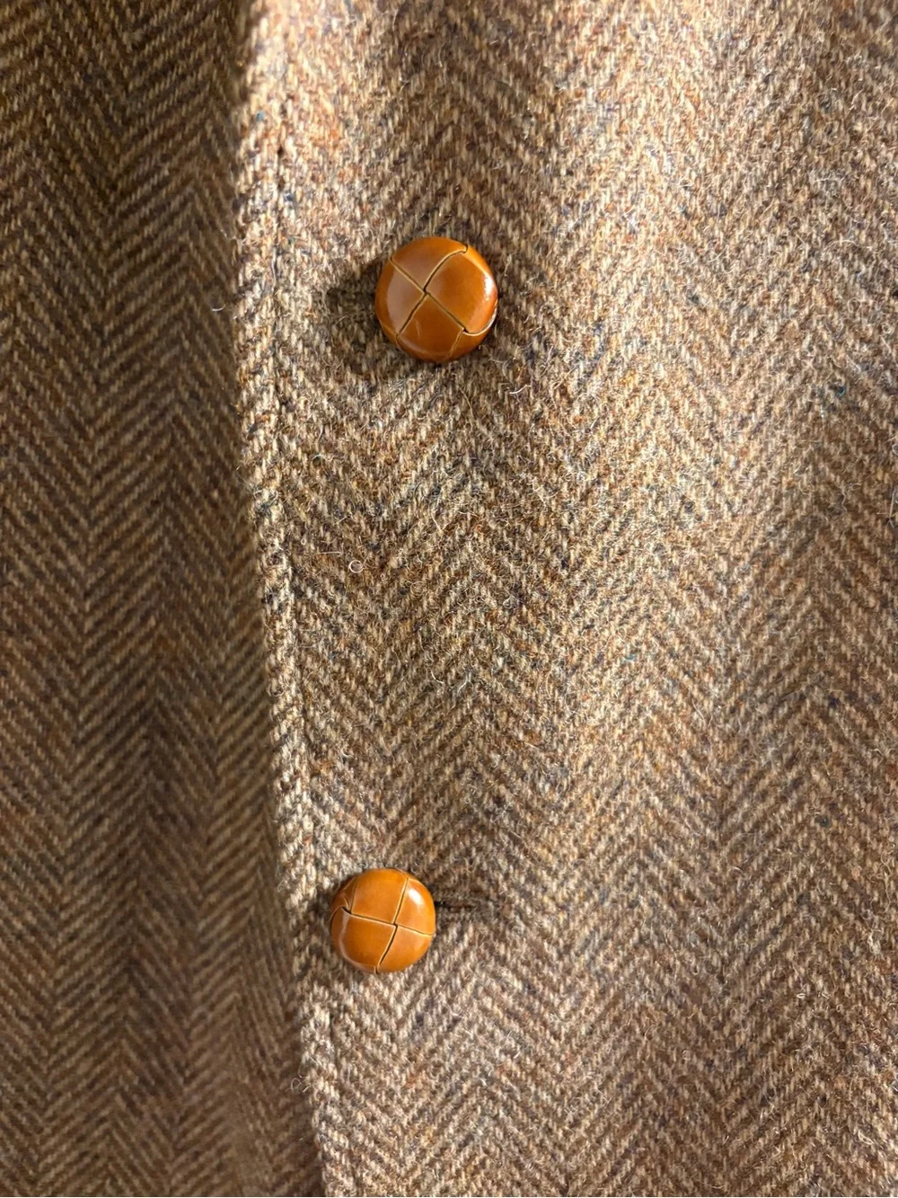 Haggar Brown Herringbone Wool Sport Coat with Tan Buttons